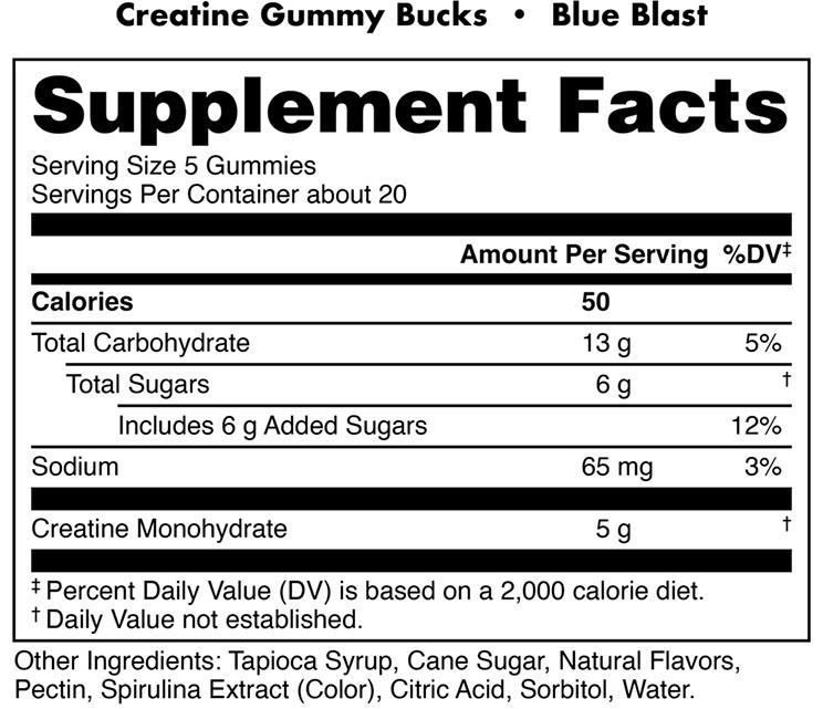 Bucked Up Creatine Gummies - Blue Blast - Supplement Facts