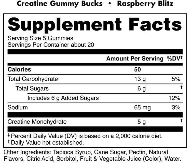 Bucked Up Creatine Gummies - Raspberry Blitz - Supplement Facts