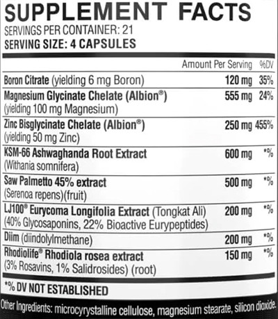 Hardcore Test by Myogenix - Supplement Facts