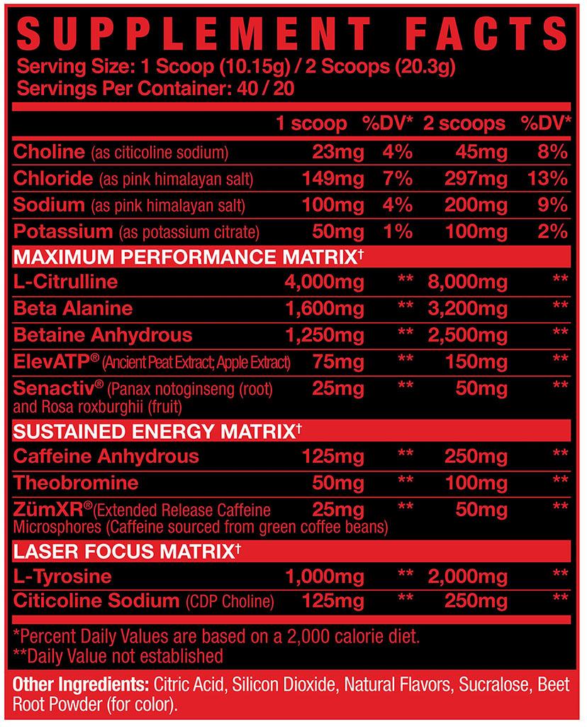 Axe & Sledge Intake All-in-One Pre Workout - Supplement Facts