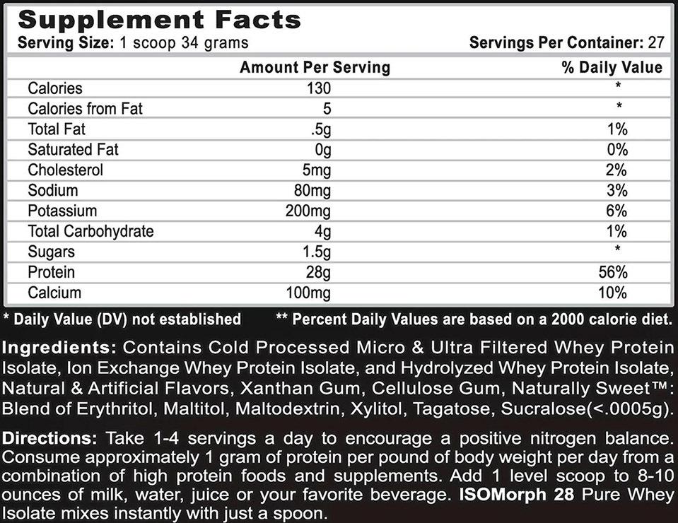 Isomorph 28 by APS Nutrition - Supplement Facts