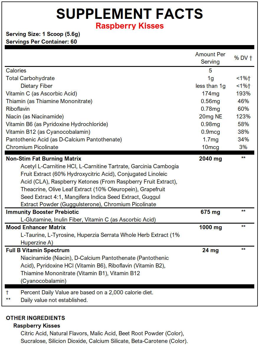 Oxyshred Non Stim Thermogenic Fat Burner by EHP Labs -Raspberry Kisses - Supplement Facts