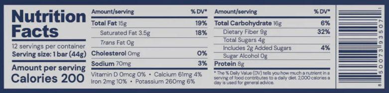 Perfect Amino Bar by BodyHealth - 1 Box (12 Bars) - Brownie - Supplement Facts