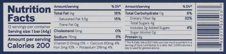 Perfect Amino Bar by BodyHealth - 1 Box (12 Bars) - Mocha Chip - Supplement Facts