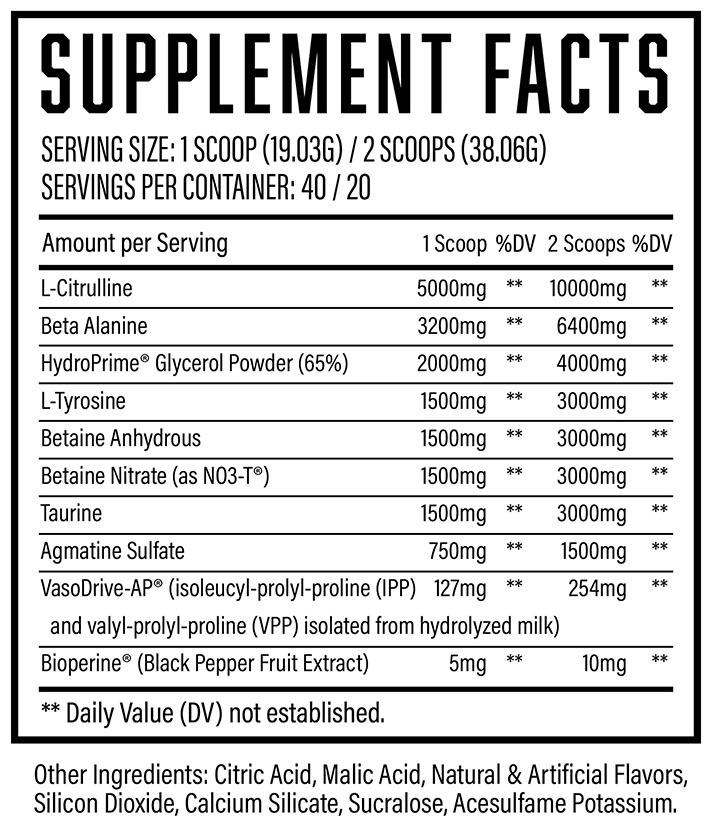 Nutrition Panel of Huge Supplements Pump Serum - Supplement Facts