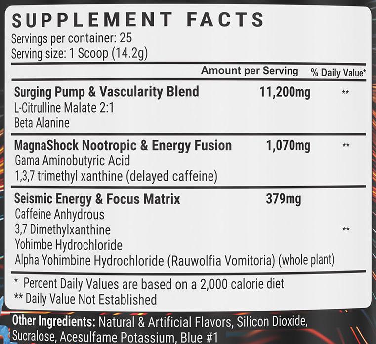 Seismic Surge by Hard Rock Supplements - Blueberry Lemon Burst - Supplement Facts