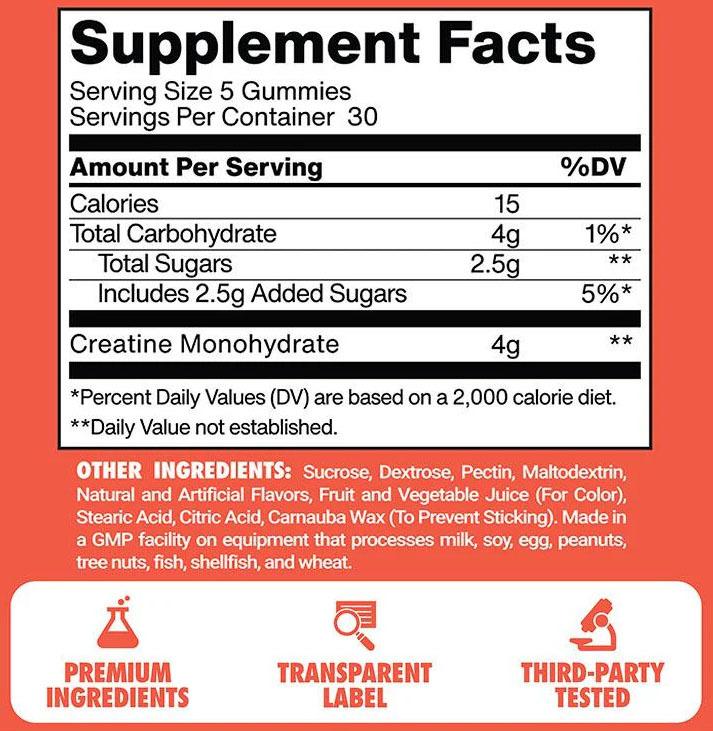 Swoly Creatine Gummies - Strawberry - Supplement Facts